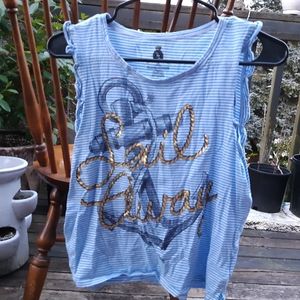 striped sleeveless shirt w/ graphic